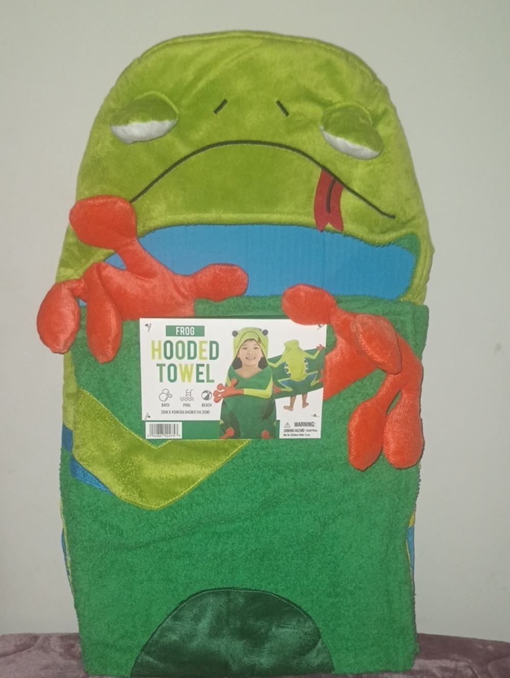 Frog Hooded Towel - Green with Orange Details